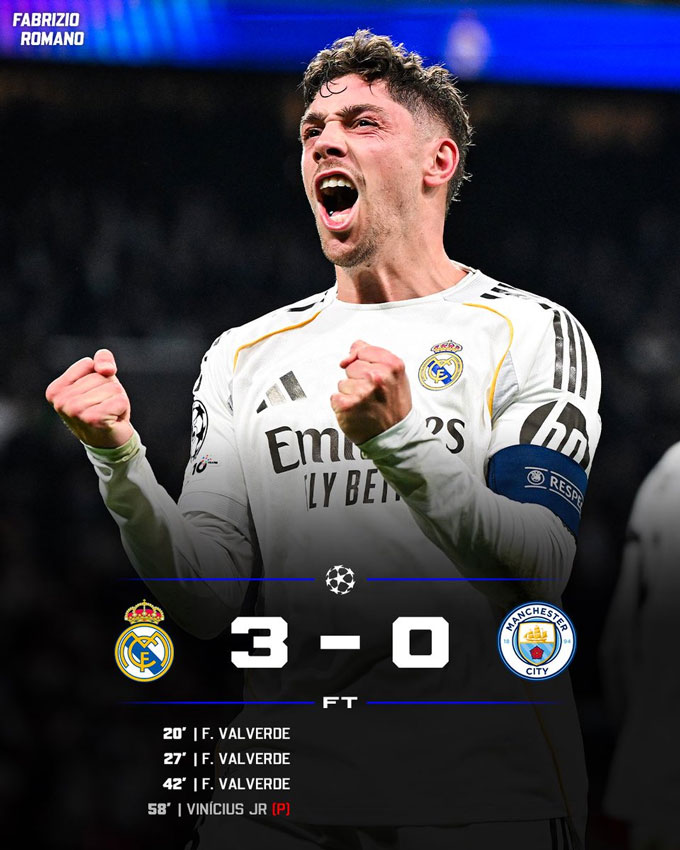 Kết quả Real Madrid vs Manchester City 3-0 Champions League